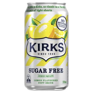 KIRKS – SUGARFREE – LEMON SQUASH – CANS – 20PK – 375MLS