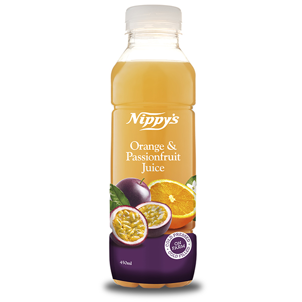 NIPPY’S – ORANGE & PASSIONFRUIT JUICE – COLD PRESSED – 450MLS – 12PK