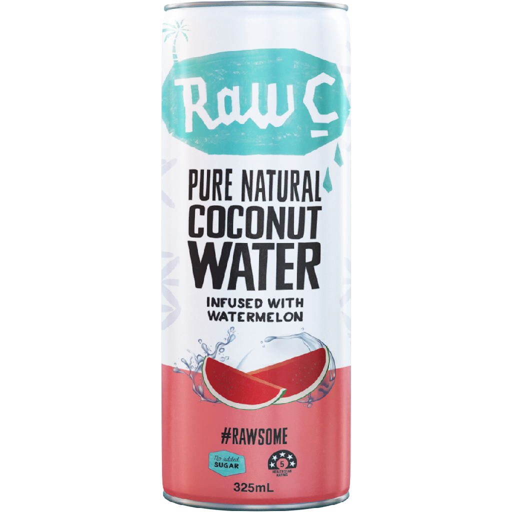 RAW C – 325MLS – 12PK – WATERMELON – COCONUT WATER – CANS