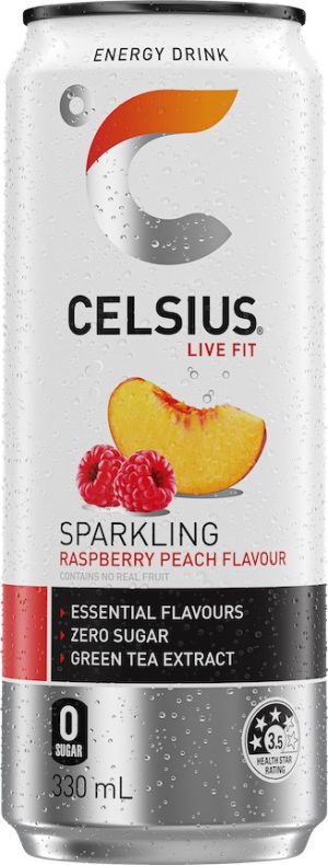 CELSIUS – RASPBERRY PEACH – 330MLS – CANS – 24PK